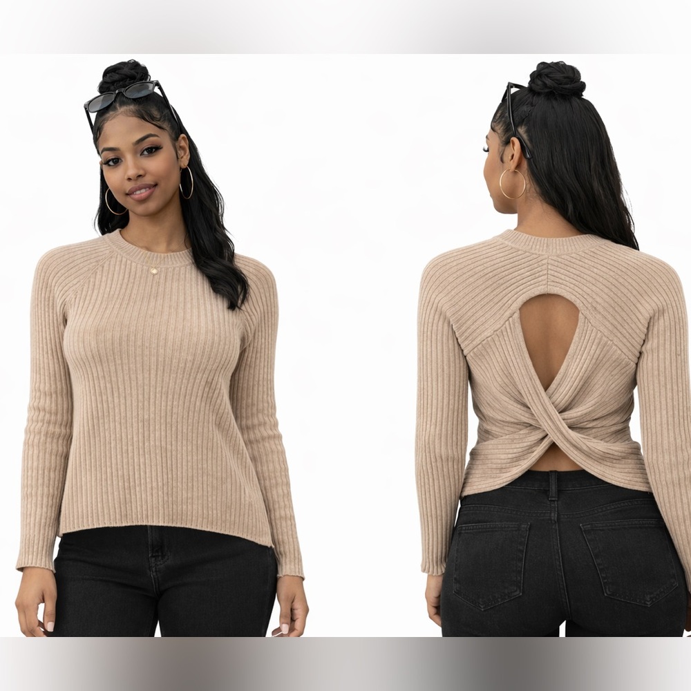 Pink Rose Women's Ribbed Sweater - Beige